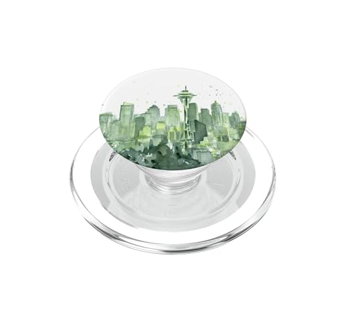 Seattle Skyline Acuarela Paisaje Urbano Diseño PopSockets PopGrip para MagSafe