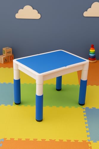 Image of Amazon Brand - Supples Kids Study Table and Chair Set | Durable & Multi-Purpose | Plastic Table & Chair Set for 2+ Years Baby | Rectangular Shape | White & Blue