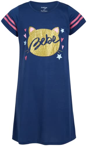 Bebe Girls' Pajamas - 4 Pack Short Sleeve Sleep Shirt Nightgown (Size: 5-16), Size 14/16, Blue/Cat/Pink/Butterfly #TOP1