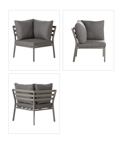 Dehner Garten-Lounge Colmar, 4-teilig, 5-Sitzer, inkl. Tisch und Polster, Aluminium/FSC®-zertifiziertes Teakholz/Olefin, grau/braun