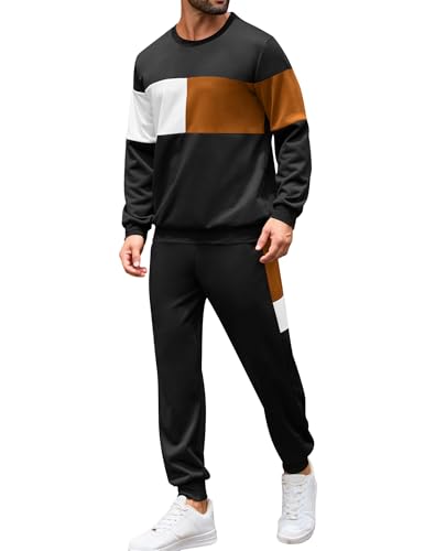 Babioboa Men's Fashion Outfits Matching Sportwear Sweatshirts+Sweatpants 2 Pcs Fall Streetwear Outfits(Brown, X-Large)