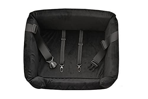 Exclusive Hunde Autositz | Autositz für Hunde, Katzen, Haustier | Rückbank, Beifahrersitz | Hundebett, Hundetasche | Wildlederimitat, Velvet | Farbe: Schwarz | Große: M (47x40 cm)