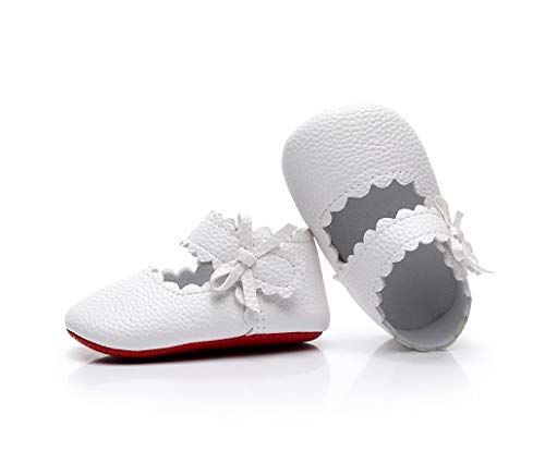 HONGTEYA Infant Baby Girls Ballet Dress Shoes Mary Jane Princess Soft Sole Frist Walkers Crib Moccasins (12-18Months/US 6/5.12 "/See Size Chart, White)