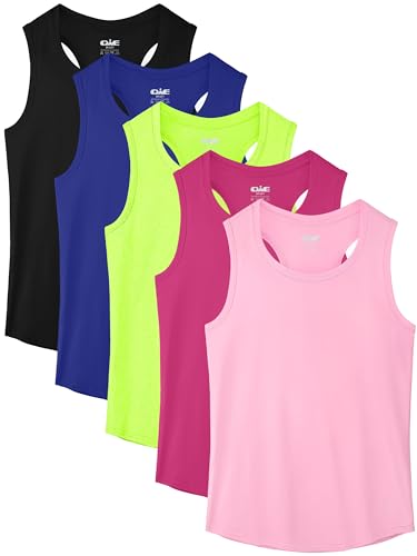 QWE 5 Pack Girls Tank Tops Dry-Fit Girls Sleeveless Undershirts Athletic Tank Tops for Teen Dance Performance Color B 10-12Y