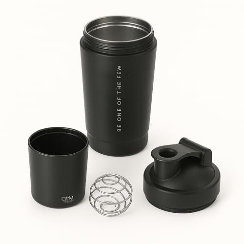 Coqueteleira Aço Inox 600ml com Compartimento Inferior ELLYM NUTRITION Misturador Ideal Shakes (Preto)