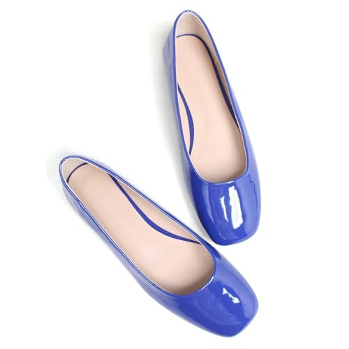 ChaiRong Zhou Womens Ballet Flats Square Toe Low Heel Dress Shoes Comfortable Slip ons for Office Casual Wear