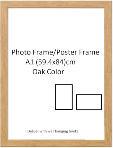 DECORO Oak Colour A1 Size Photo Frame - A1(59.4x84.1) cm Poster Frame Wall Mount with both Landscape and Portrait Display (Oak)