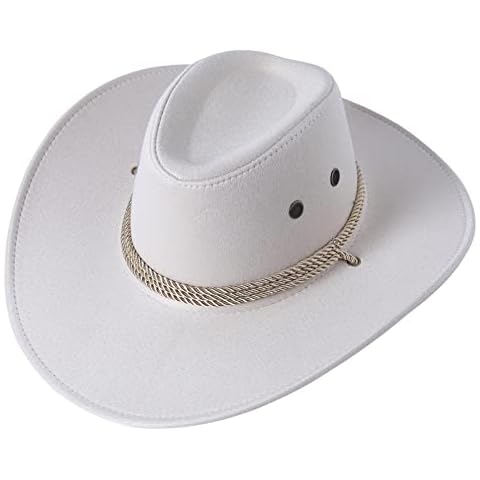 Qtinghua Mens Faux Felt Western Cowboy Hat Fedora Outdoor Wide Brim Hat with Strap Western Outback Hat (Beige, One Size) Cover
