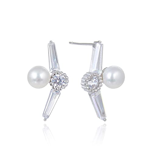 Perle et zircone sur clous d'oreilles en argent sterling haut de gamme