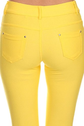 YELETE Women's Classic Solid Capri Jeggings (Yellow, Small)3