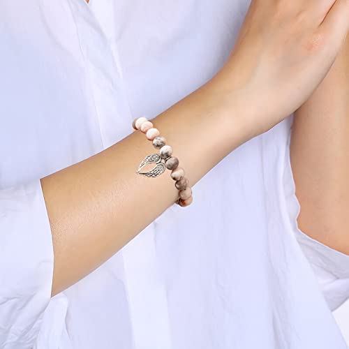 QWNHONEY Memorial Gifts for Loss of Loved Sympathy Remembrance In Memory of Mother Father Pet Bereavement Grief Pink Red Beads Bracelet with Angle Wings Jewelry Gifts for Women3