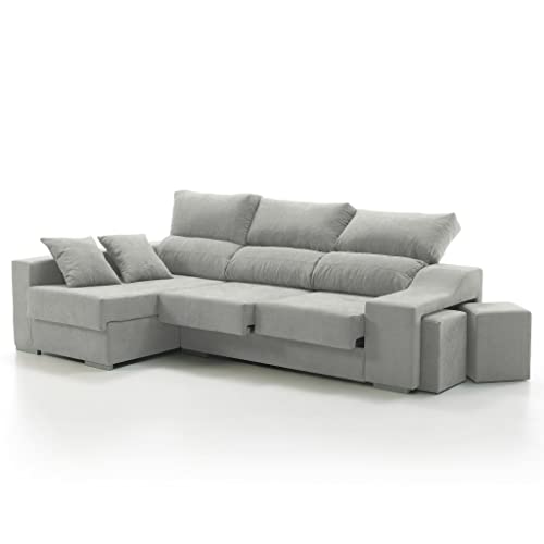 Sofá Chaise Longue Loki Izquierda 4 Plazas Jade Sistema de Limpieza ACUALINE Arcón 2 Puffs Asientos Extensibles Tejido Desenfundable