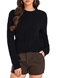 VETLURY 100% Merino Wool Women's Cable Knit Jumpers UK，Warm Sweaters Ladies Cosy Knitted Pullover Trendy Chunky Tops for Fall Winter Spring Black