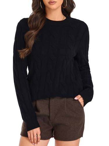 VETLRUY Damen warme Pullover aus 100% MerinoWolle Rundhals m