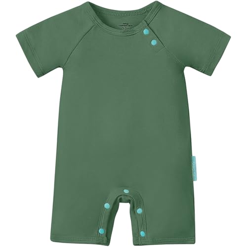 SuperSoft Short Sleeve Baby Romper, Unisex Bamboo Viscose One-piece Summer Pajamas, Boy Girl Footless Jumpsuit Snap Closure Forest 6-12 Months