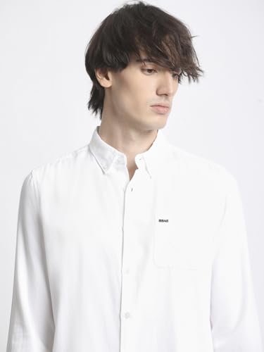 Image of The Bear House Men Classic White Solid Slim Fit Casual Shirt