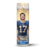 Josh Allen Candle : Saint Josh of Buffalo Prayer Candle – Patron Saint of Bills Mafia | Funny Football Fan Gift | 8” Tall with Waterproof Label (White Wax)