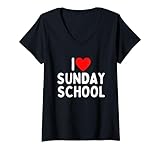 Photo Gallery donna i love sunday school maglietta con collo a v Photo Gallery donna i love sunday school maglietta con collo a v