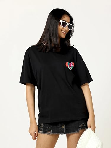 Image of TQH Tshirt for Women | Oversized T Shirt for Woman | Tops for Women Western | Women's Tops | Pack of 2 Cotton Blend Drop Shoulder Printed Loose Fit Casual T-Shirts for Summer College Travel