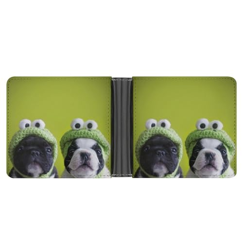 Cmagnifico Tasca per monete, portafoglio in pelle nativa americana, borsa sottile in pelle con carta di credito bifold, Bulldog francese con cappello a forma di rana, taglia unica