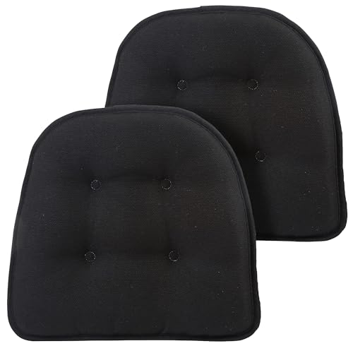 Klear Vu Omega Non-Slip Chair Cushions, Assembled in USA, U-Shaped Skid-Proof Seat Pads for Dining Room, Kitchen, Office, 15"x16", 2 Pack, Solid Midnight Black 2 Count