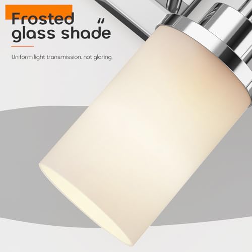 Image of 4-Light Vanity Lighting Fixtures with White Frosted Glass Shade, Polished Chrome Bathroom Wall Lamps Over Mirror for Bath Restroom Kitchen T001CH-L4