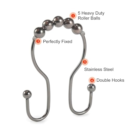 image for Goowin Shower Curtain Hooks, 12 Pcs Shower Curtain Rings, Stainless St
