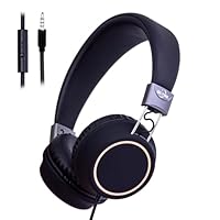 Olyre Kids Headphones Wired with Microphone 3.5mm Jack Lightweight Foldable Toddler Headphones for School & Travel, Braided Cord Durable Design for Boys & Girls (Black)