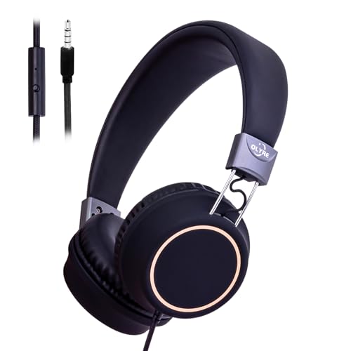 Olyre Kids Headphones, Foldable Headphones for kids,Boys,Girls Adjustable Headband, Wired Children Headphone with mic for School/Tablet/PC/Travel/Phone (Black)