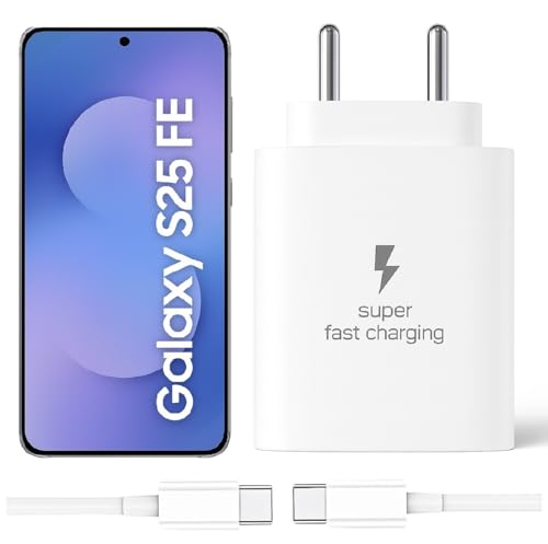 Image of 25W Type-C Charger with Cable Compatible with Samsung-Galaxy S25 Fe 5g | Super Fast Charger Adapter for S23 /S24 /S25 /S21Fe /A14 /M17 /M06 /M07 /M05 /F05 /F15 /F06 /M36 /A55 / F17 /A16 /M16 /A56 /A36 /A35 /A26, White
