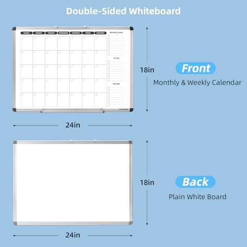 KODAPAGE Whiteboard Dry Erase Calendar for wall, Weekly & Monthly Planner Dry Erase Board 24" X 18" Double-Sided for Office, Home and School - Image 2