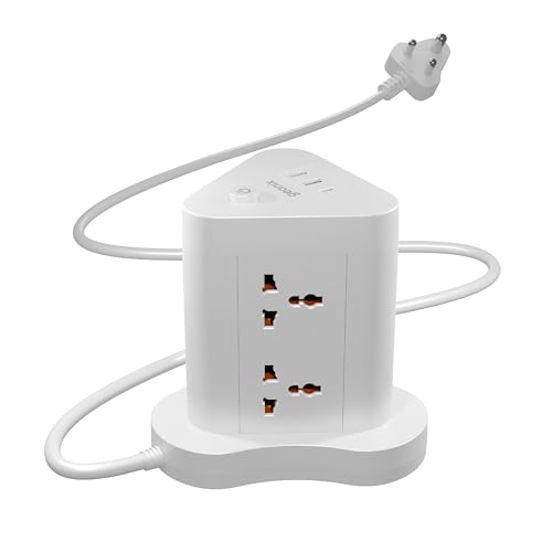 Image of Geonix PowerSpan Fort | Extension Board /Strip, 2500 Watts, 10 Amps, 1x Type C Port, 6X Universal Socket, 2X USB Port, LED Indicator, On /Off Switch, 5mtr Long Pure Copper Cable (White)