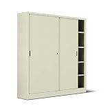 Con serratura e chiave Tickoffice Armadio metallo ad ante scorrevoli e 4+4 ripiani 180x45x200H robusto ed affidabile, design essenziale per aziende, negozi, uffici (180x45x200, Sabbia)