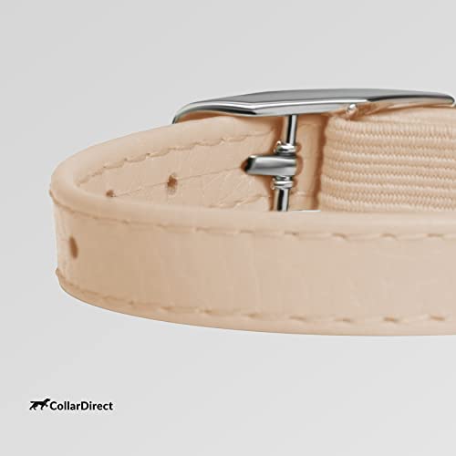 Collardirect Leather Cat Collar, Cat Safety Collar With Elastic Strap, Kitten Collar For Cat With Bell Black Blue Red Orange Lime Green (Neck Fit 6"-7", Beige) #TOP3