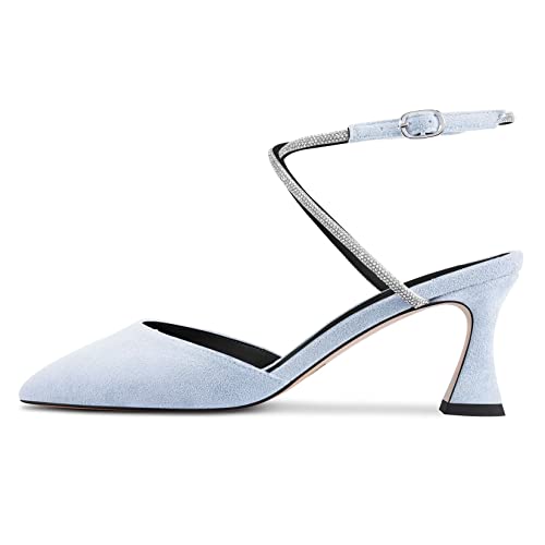 Castamere Women Stiletto Mid Heel Cross-Strap Diamond Crystal Pointed Toe 2.6 Inches Heels3