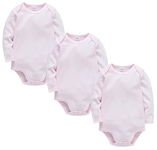 kavkas Body de manga larga para bebé para niños y niñas recién nacidos, chalecos de algodón, camisetas para bebés, mamelucos sólidos, paquete de 3 (0-24M), rosa, 1 mes Cover