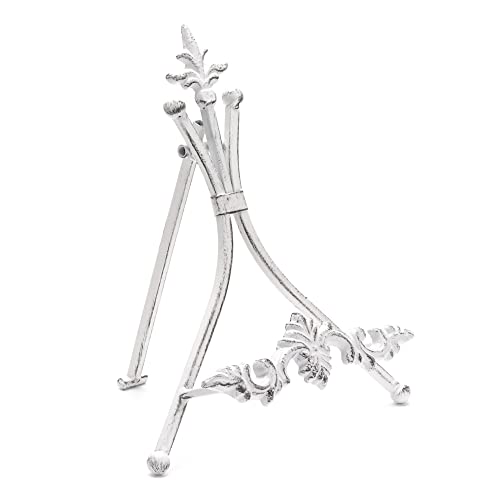 Wenbery 9.5" H Fleur-De-Lis Distressed White Plate Easel Stand,Metal Plate Holder Display Stand, Metal Picture Frame Stand,Metal Book Stand,Home Decor #TOP19