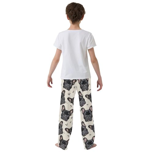 Boys' Pants Black French Bulldog Paw Print Long Bottoms Jogger Pants Elastic Waist Trousers with Pockets S-XL3