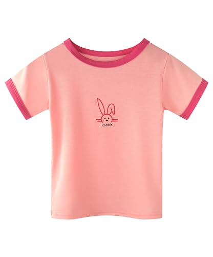 Toddler Little Girls Bunny Graphic Colorful Cotton Crewneck Summer Short Sleeved T-Shirt