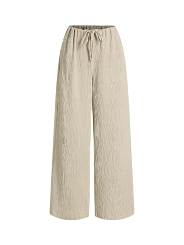 CIDER Wide Leg Pants High Waist Palazzo Drawstring Trousers Casual Loose Fit Texture Long Flowy Bottoms