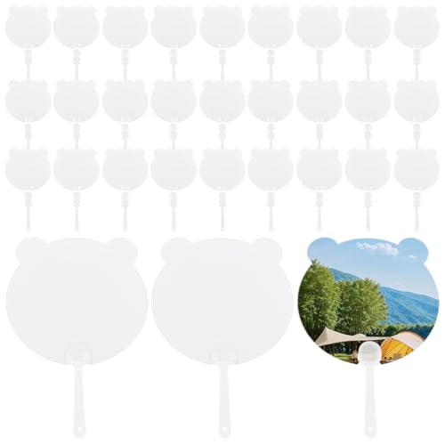 SOFPLATE 30Pcs Blank Hand Held Fans White Paper Hand Fans Panda Shaped Cardstock 28 × 17cm Craft Church Sublimation Printable Handheld Fan Sets for Crafting Painting Supplies Women DIY Making Decor