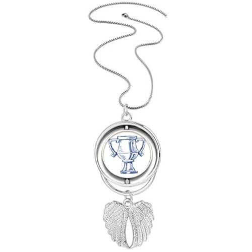 Collier trophée de football bleu et ailes d'ange aux finitions ciselées minutieuses