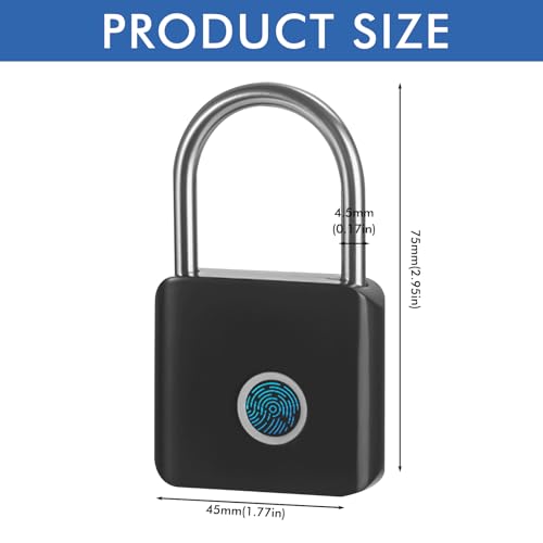 Vorhängeschloss Fingerabdruck, Schwarz Wetterfest Schloss mit Fingerabdruck USB-Aufladung Fingerabdruck Schloss, Fingerprint Sschloss für Spind, Fitnessstudio, Lagerhäuser, Gepäck