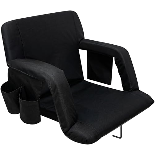 Hmlinktt Stadium Seats with Back Support, Bleacher Chairs with Comfy Cushion and Armrests, Portable Wide Stadium Chair with 4 Pockets for Sport Events, Camping, Concerts, Canoe, Kayak, Boat