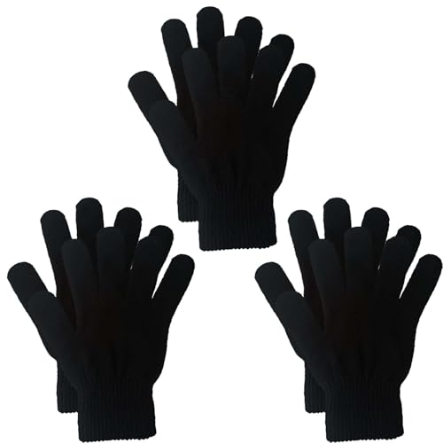3 Pairs Magic Gloves Men Women Sports Gloves for Running Black MittensM
