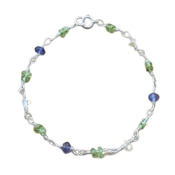 Bracelet perles iolite citrine peridot 3-4mm, bijou de créateur unisexe argent 925