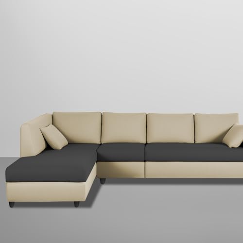 Image of Florian LHS 6 Seater L Shape Sofa Set for Living Room (Cream Black Fabric) Premium Fabric Sofa