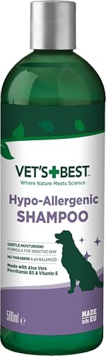Vet's Best Hypoallergenes Hundeshampoo für empfindliche Haut, lindert Beschwerden bei trockener, juckender Haut, reinigt, befeuchtet und pflegt Haut und Fell 500ml