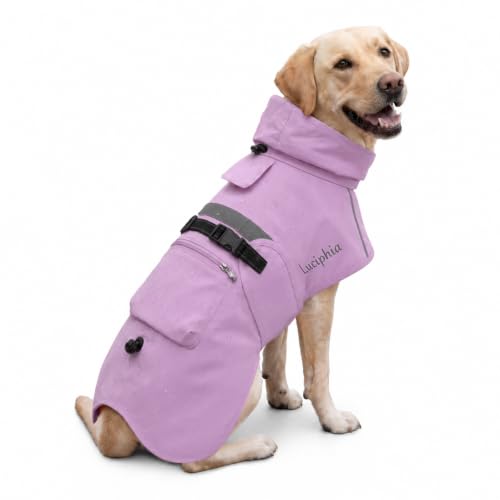 Luciphia Dog Raincoat, Adjustable Hooded Reflective Jacket with Pocket