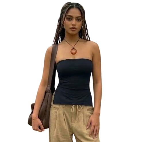 tivante Women's Strapless Tube Top, Side Slit Hem, Fitted Bandeau || Crop top for Women Stylish Western || Tube Tops for Women-picture-56